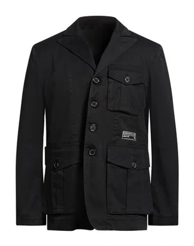 Dsquared2 Man Jacket Black Size 42 Cotton, Elastane In Blue