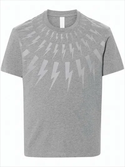 Neil Barrett Short-sleeve Grey T-shirt With Lightning Bolt Motif In Gray