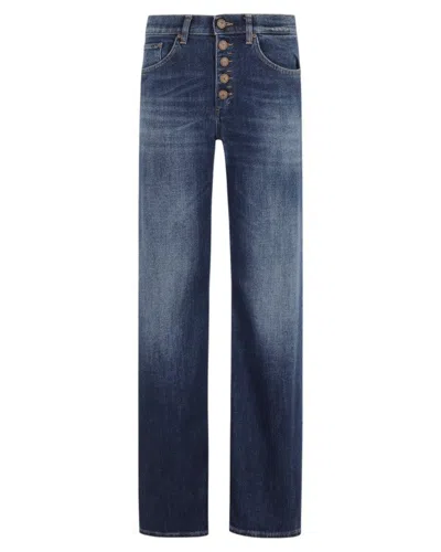 Dondup Medium Blue Straight-leg Jeans With Button Closure In Blue