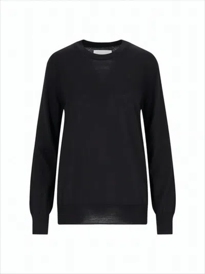 Jil Sander Classic Crew Neck Wool Sweater With Ribbed Cuffs In Black