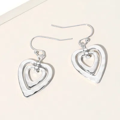 Fashnzfab Hammered Metal Double Open Heart Layered Dangle Earrings - Rhodium In Multi