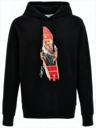 Jw Anderson Graphic Hooded Sweatshirt With Gnome Motif In Black