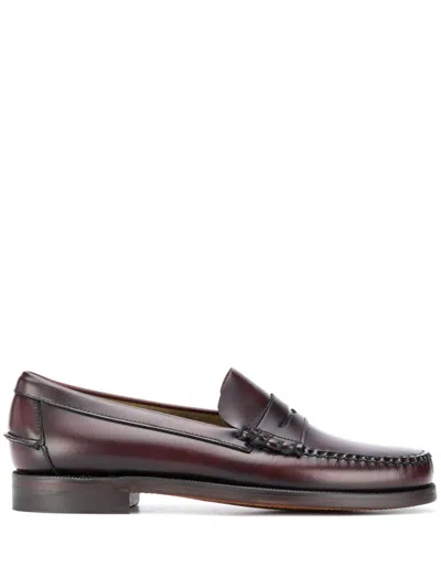 Sebago Bordeaux Calfskin Loafers With Penny Strap In Burgundy