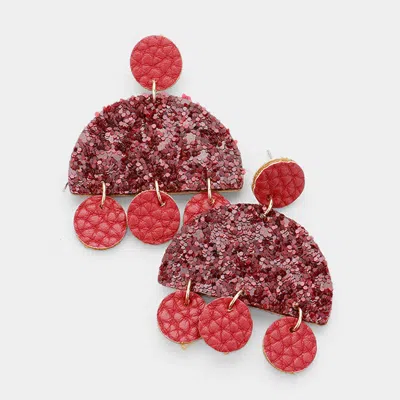 Fashnzfab Geometric Textured Leather Link Dangle Earrings - Burdy, Red In Multi