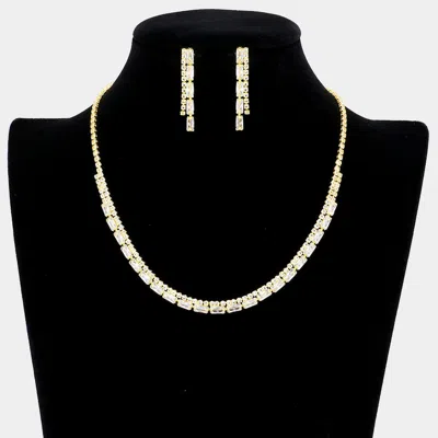 Fashnzfab Rectangle Stone Accented Rhinestone Necklace In Gold
