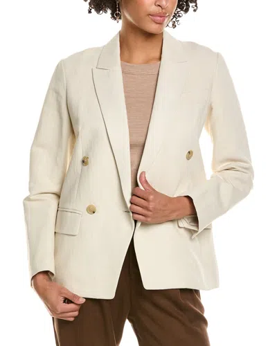 Vince Double-breasted Linen-blend Blazer In White