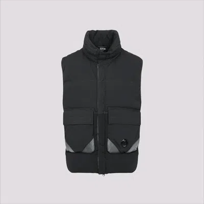 C.p. Company Padded Vest With High Collar And Reflective Accents In Black
