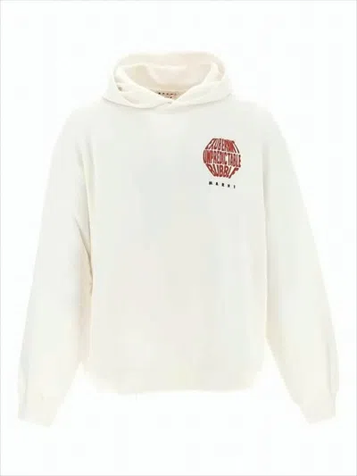 Marni Relaxed Fit Cotton Hoodie With Graphic Prints In White