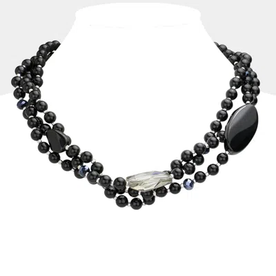 Fashnzfab Geometric Triple Bead Accented Triple Layered Necklace In Black