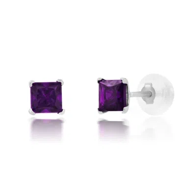 Maxcolor 14k White Gold Square Princess Cut 4mm Gemstone Stud Earrings In Metallic