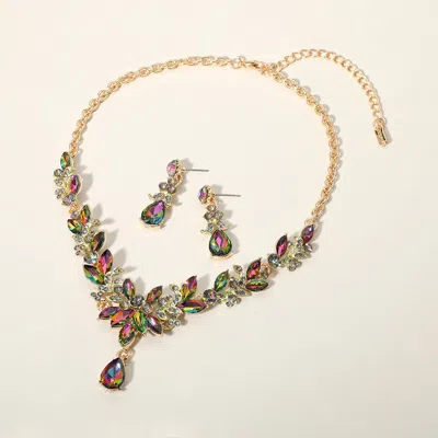 Fashnzfab Teardrop Stone Cluster Pointed Marquise Stone Cluster Embellished Evening Necklace In Metallic