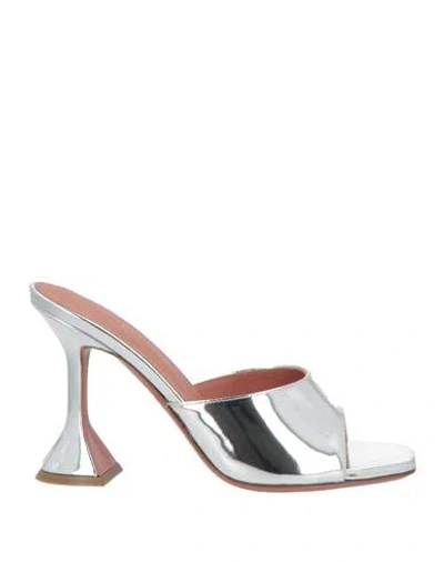 Amina Muaddi Woman Sandals Silver Size 6 Leather In Silver