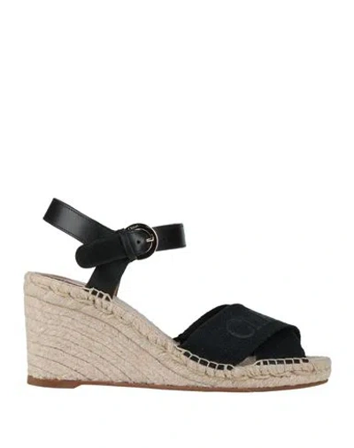 Chloé Logo-embroidered Wedge Espadrilles In Black