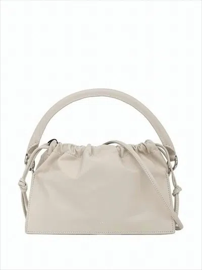 Yuzefi Structured Cowhide Crossbody Bag With Ruched Detail In Gray