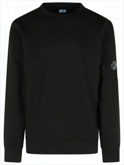 C.p. Company Long-sleeve Crewneck Sweatshirt With Zippered Pocket And Circular Logo Patch In Black