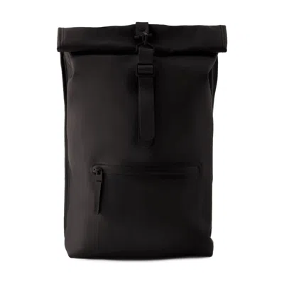 Rains Minimalist Black Rolltop Rucksack With Adjustable Straps In Black