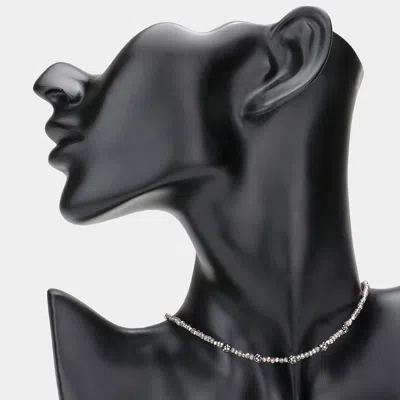 Fashnzfab Quintuple Shamballa Ball Accented Faceted Beaded Choker Necklace In Metallic