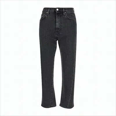 Totême High-waisted Black Denim Pants With Straight Leg Cut In Animal Print