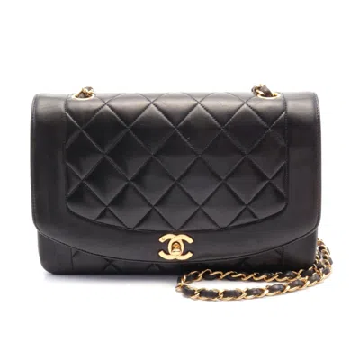 Pre-owned Chanel Diana Flap Lambskin Shoulder Bag In Black