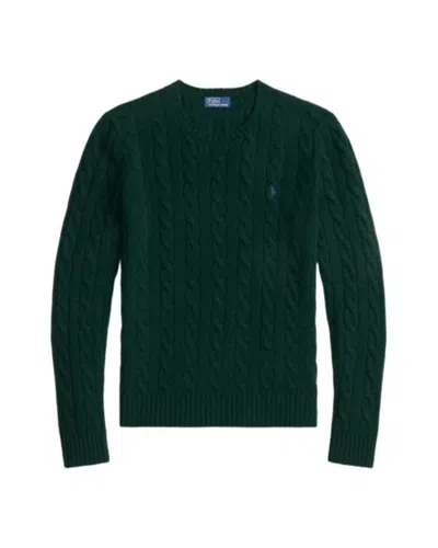 Polo Ralph Lauren Julianna Green Sweater With Round Neck And Pony Embroidery On The Front In Wool And Cashmere Woman In Black
