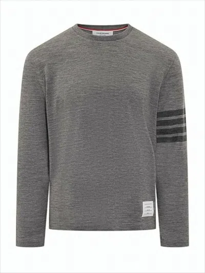 Thom Browne Heathered Grey Long-sleeve Knit Top With Subtle Stripe In Gray