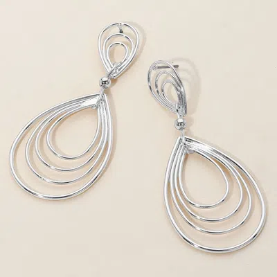 Fashnzfab Layered Open Metal Teardrop Dangle Earrings - Silver In Silver