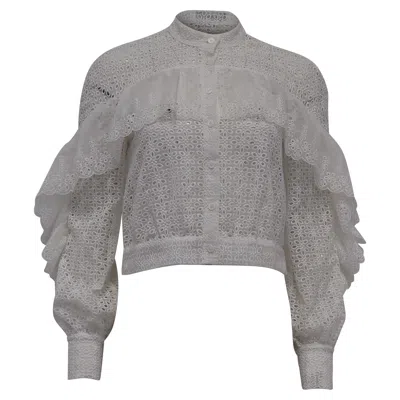 Self-portrait Floral Eyelet Lace Blouse In White Polyester In Gray