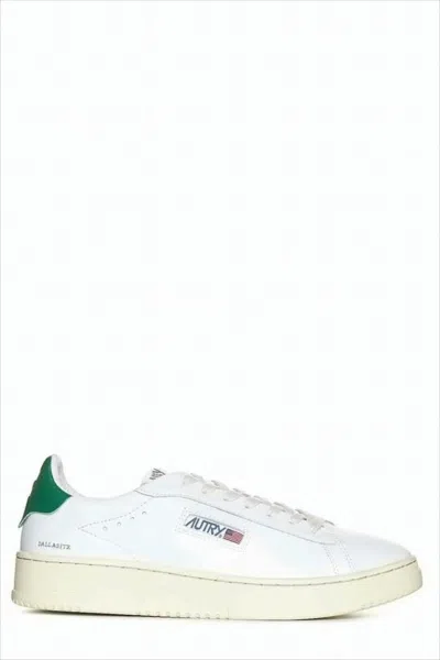 Autry White Leather Low-top Sneakers With Green Accents In White