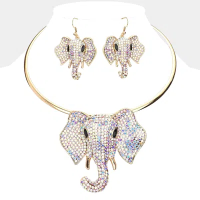 Fashnzfab Rhinestone Pave Elephant Choker Necklace In Gold