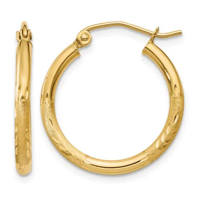 Diamond2deal 14k Gold Satin & Diamond-cut 3x20mm Round Hoop Earrings In Brown