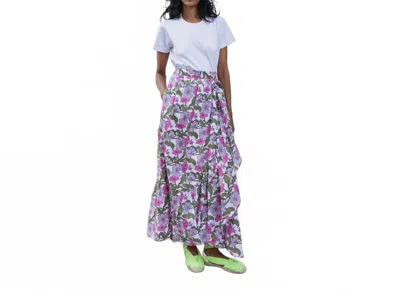 Sz Blockprints Long Wrap Skirt In Flower Power Print In Blue