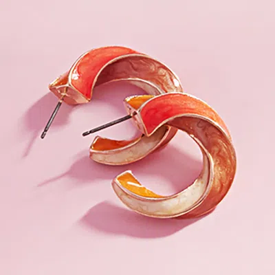 Fashnzfab Hypoallergenic Enamel Spiral Hoop Earrings - Orange In Orange