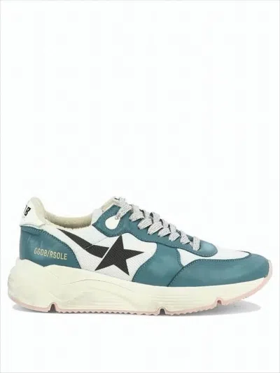 Golden Goose Teal And White Sneakers With Leather And Mesh Panels In Blue
