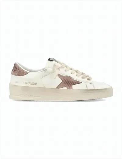 Golden Goose Distressed White Leather Low-top Sneakers With Textured Star In White