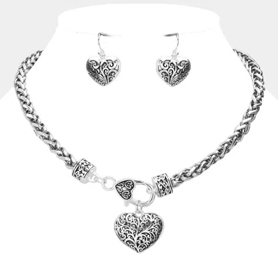 Fashnzfab Antique Metal Heart Pendant Necklace In Metallic
