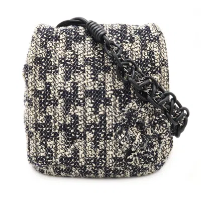 Pre-owned Chanel Camellia Tweed Leather Shoulder Bag In Black