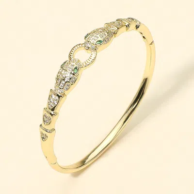 Fashnzfab Gold Plated Cz Stone Paved Snake Head Hinged Bangle Bracelet In Gold