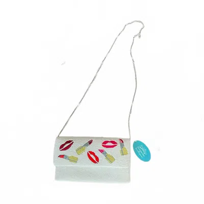 La Chic Designs Lip And Lipstick Beaded Purse In White In White