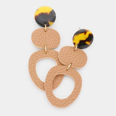 Fashnzfab Celluloid Acetate Tortoise Geometric Faux Leather Link Dangle Earrings - Brown In Brown