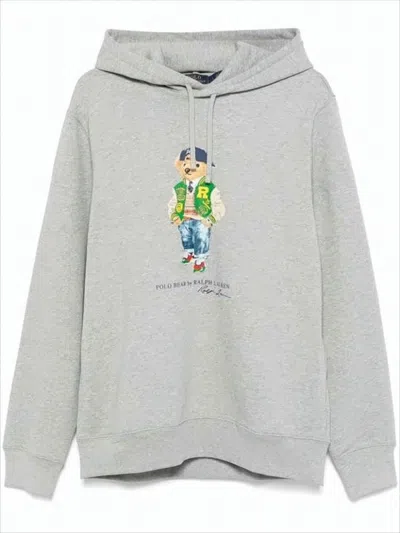 Polo Ralph Lauren Casual Hoodie With Playful Bear Graphic And Drawstring Hood In Gray