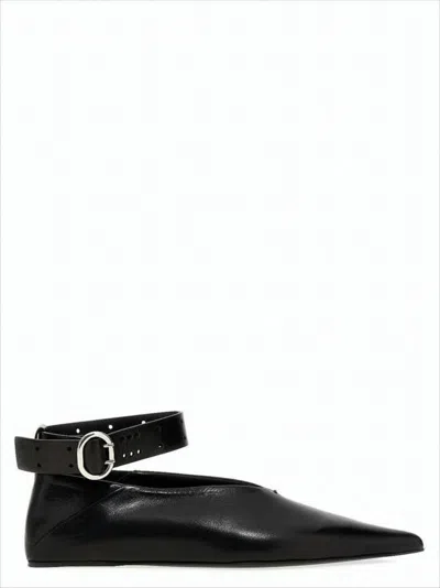 Jil Sander Pointed-toe Leather Loafer With Ankle Strap In Black