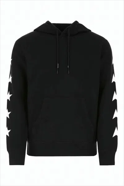 Golden Goose Cropped Black Hoodie With Star Graphics And Kangaroo Pocket In Black