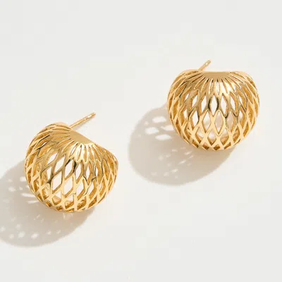 Fashnzfab 14k Gold Dipped Modern Mesh Dome Earrings - Gold In Gold