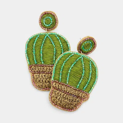 Fashnzfab Felt Back Embroidery Cactus Dangle Earrings - Green In Green