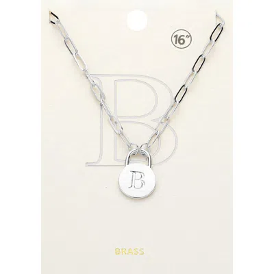 Fashnzfab -b- Brass Metal Initial Monogram Lock Pendant Necklace In Metallic