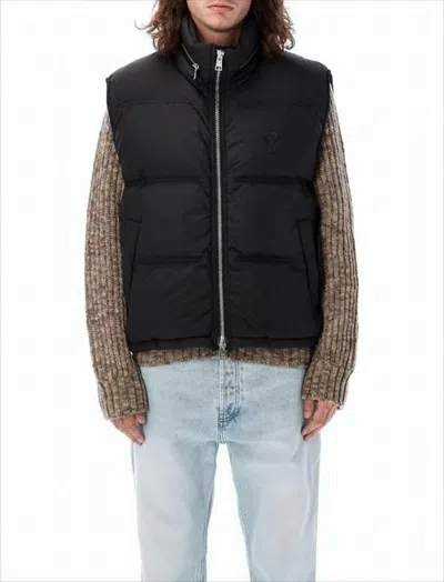 Ami Alexandre Mattiussi Black Padded Vest With High Collar And Quilted Finish In Black