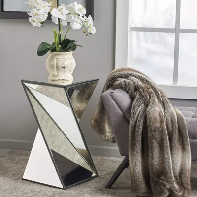 Streamdale Furniture Streamdale Geometric Mirrored Side Table A Bold Focal Point For Modern Interiors In Silver