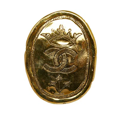 Pre-owned Chanel Logo Crown Coco Mark Brooch Gold