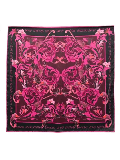 Versace Jeans Couture Baroque-inspired Silk Scarf With Ornate Motifs In Pink