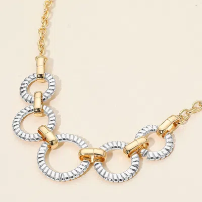 Fashnzfab Textured Metal Ring Link Statement Necklace In Gold